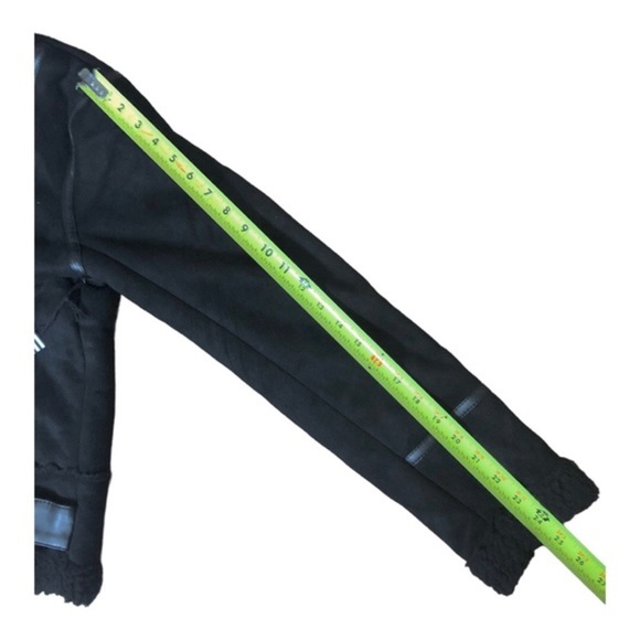 Black moto bomber‎ buckled faux shearling leather coat jacket size large new - Picture 14 of 16